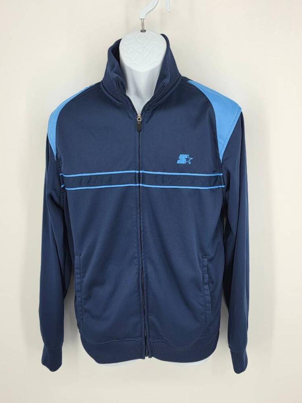 Starter Vintage Track Jacket Navy Light Blue Full Zip Striped Active Men Size S